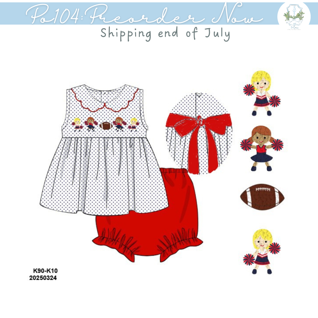 PO104: Saturday Night Lights French Knot Girls Bloomer Set - Navy + Red