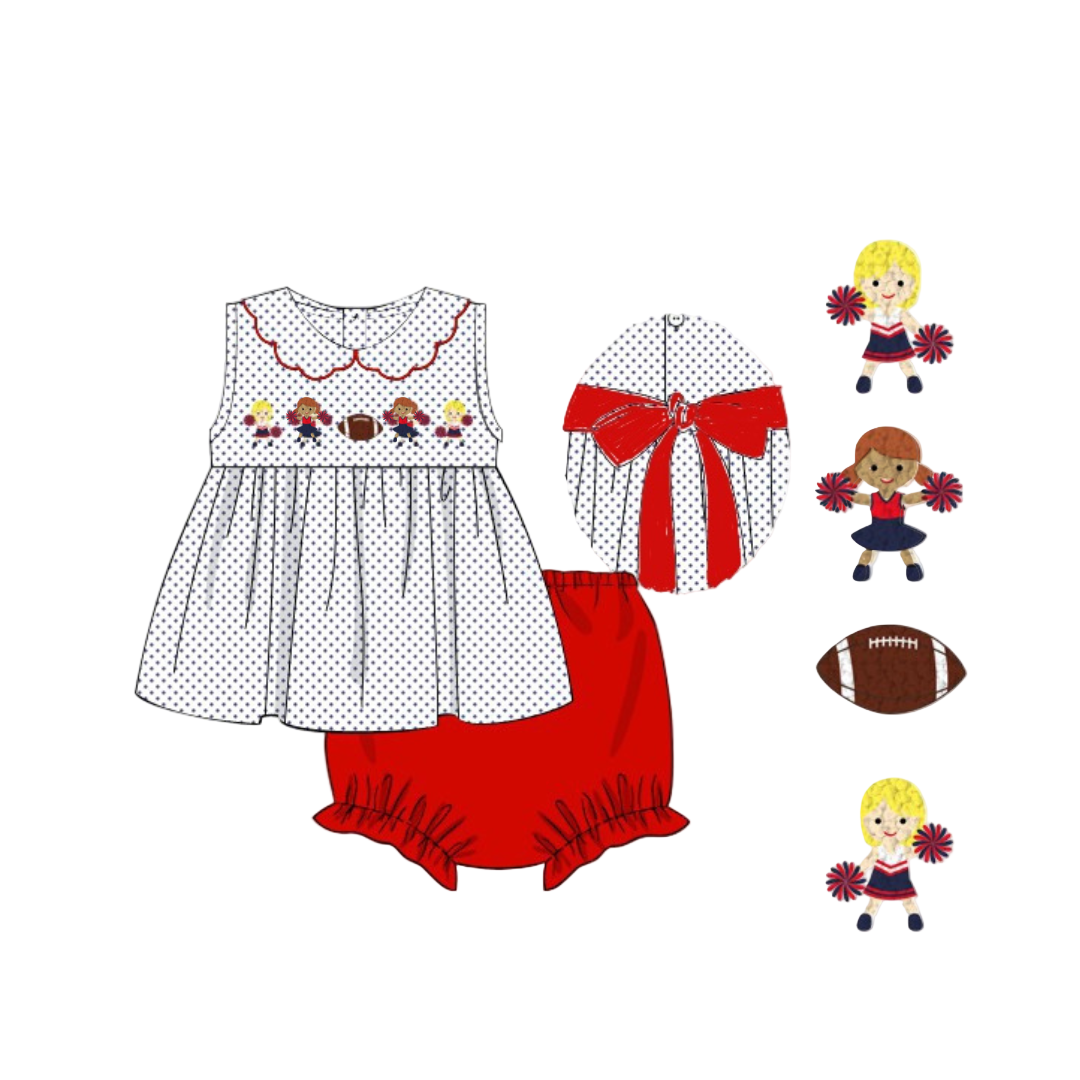 PO104: Saturday Night Lights French Knot Girls Bloomer Set - Navy + Red