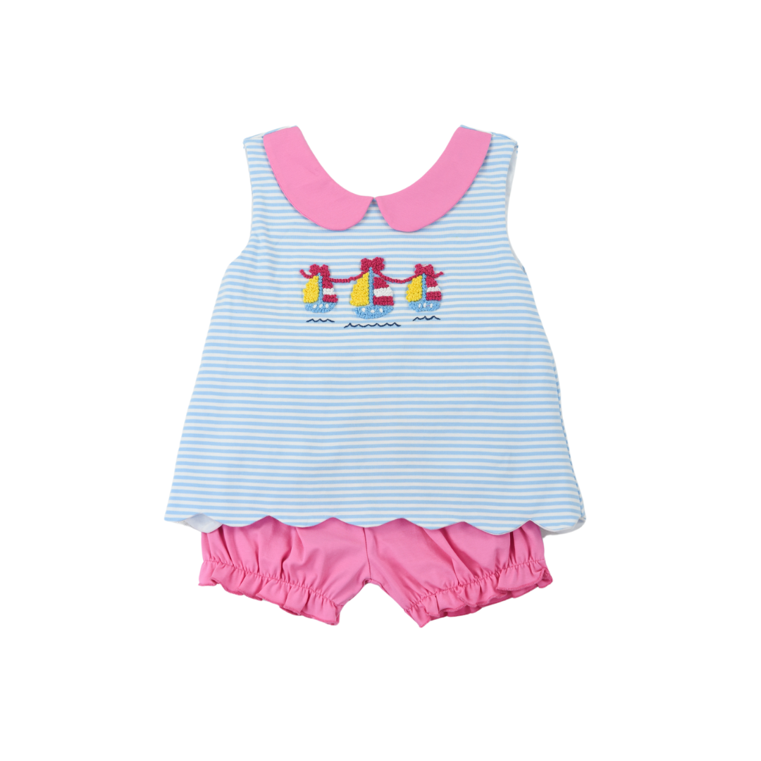 French Knot Boats Girl Bubble Short Set