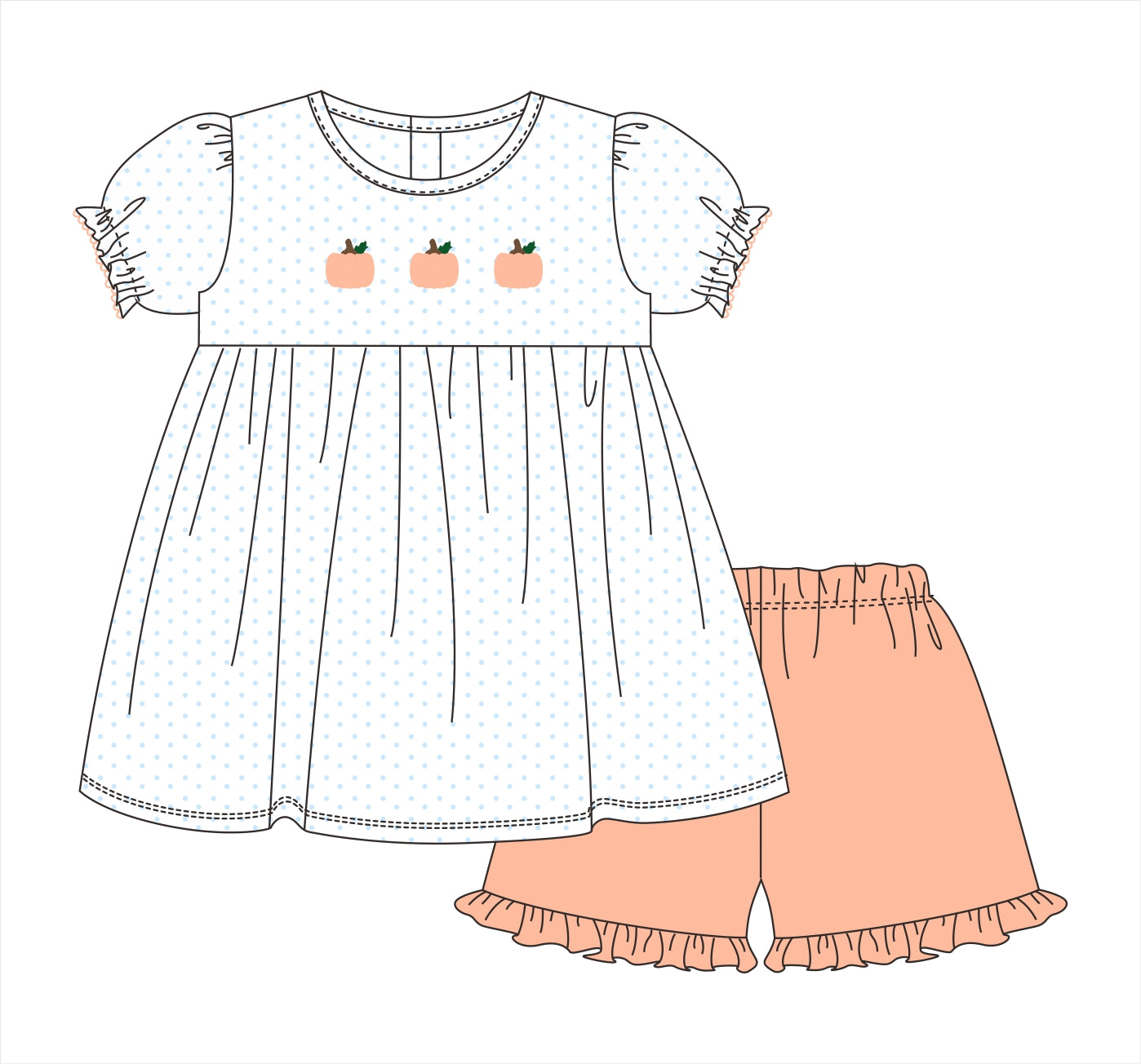 PO113: Loop Stitch Pumpkins Girls Short Set