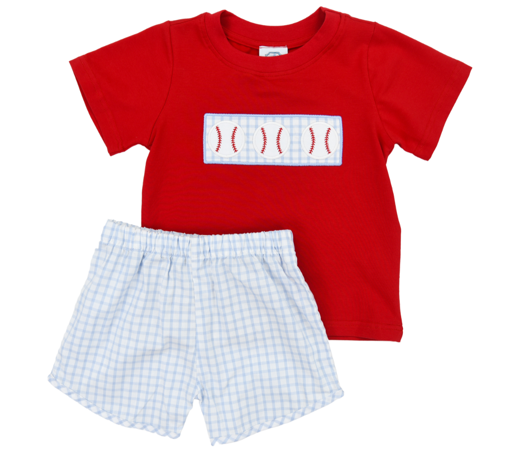 Appliqué Baseball Boy Short Set