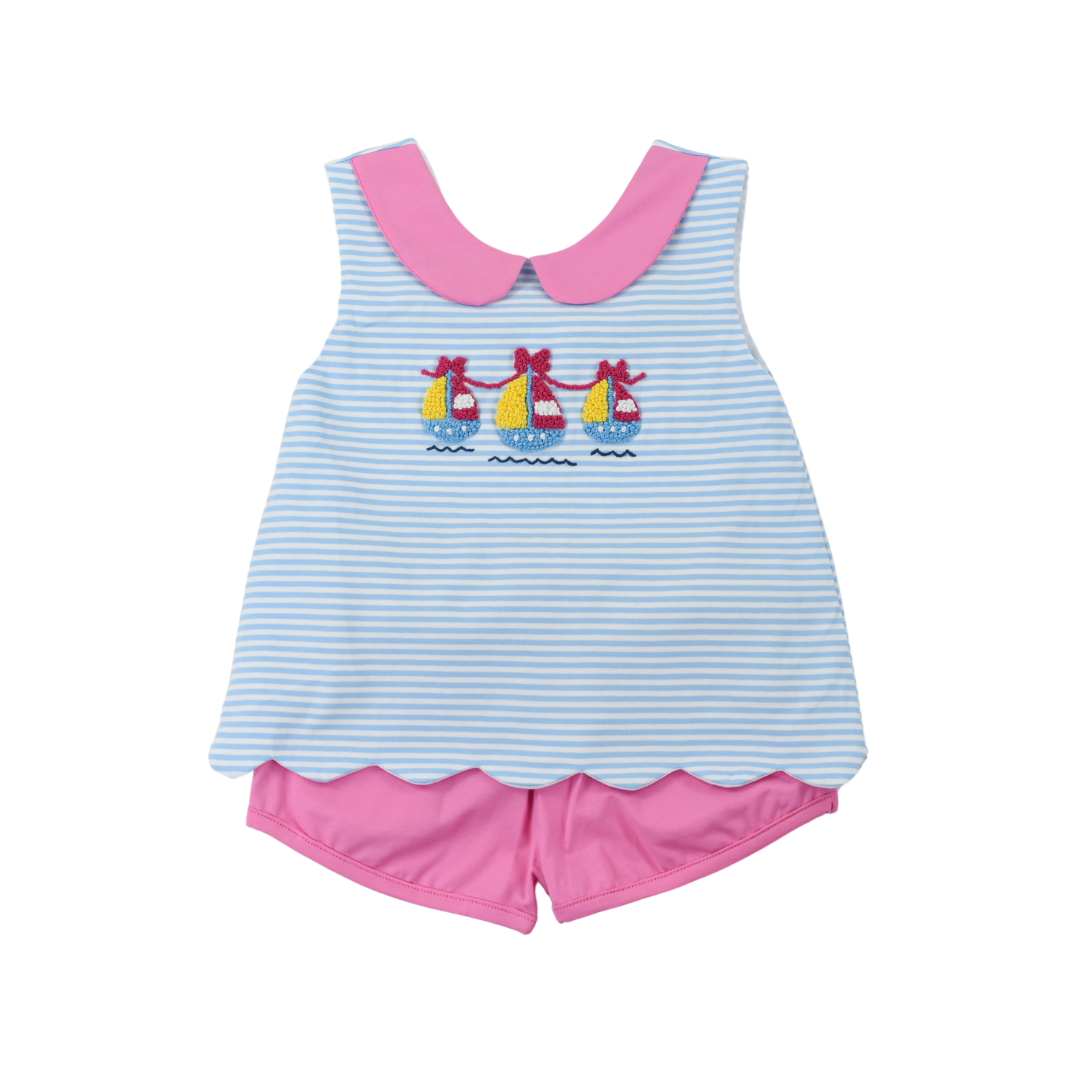 French Knot Boats Girls Short Set