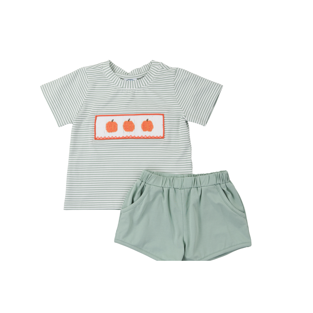Smocked Pumpkin Boy Short Set