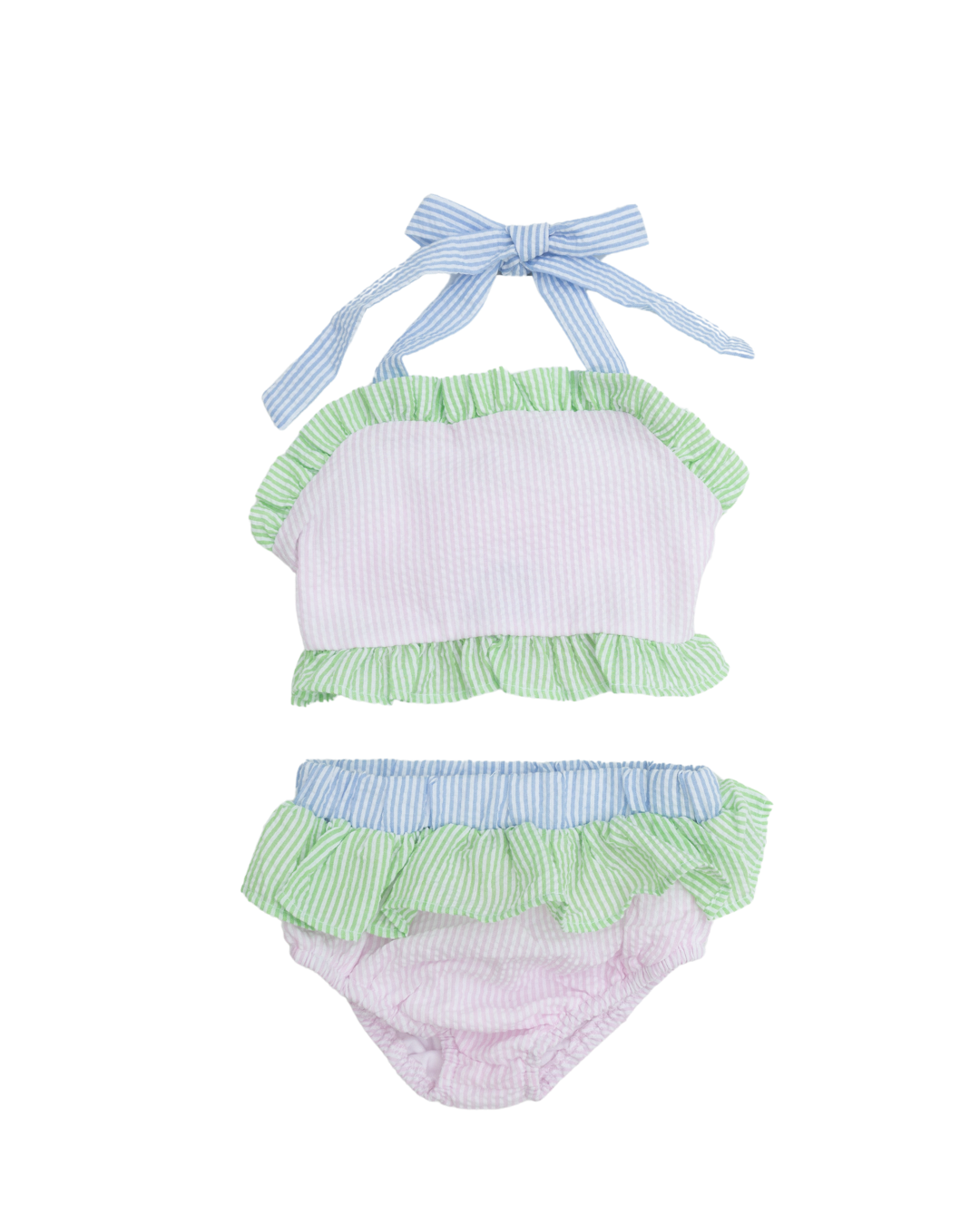 Seersucker Colorblock 2 Piece Swimsuit