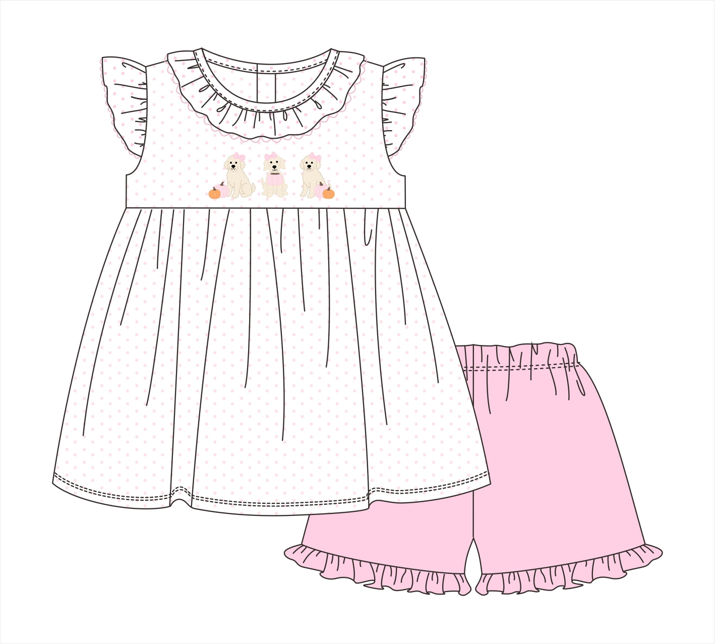 PO113: Pumpkin Pups Girl Short Set