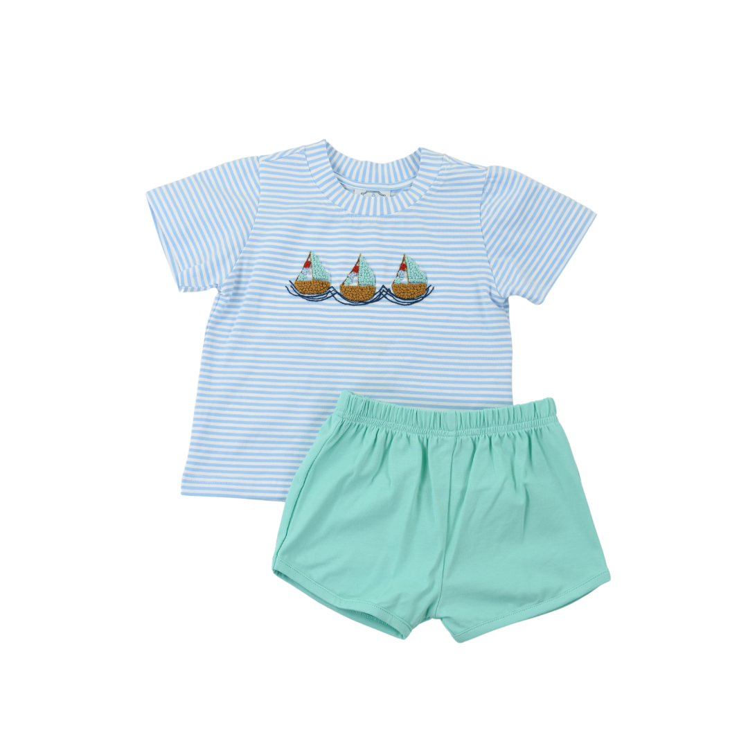 French Knot Boats Boy Short Set