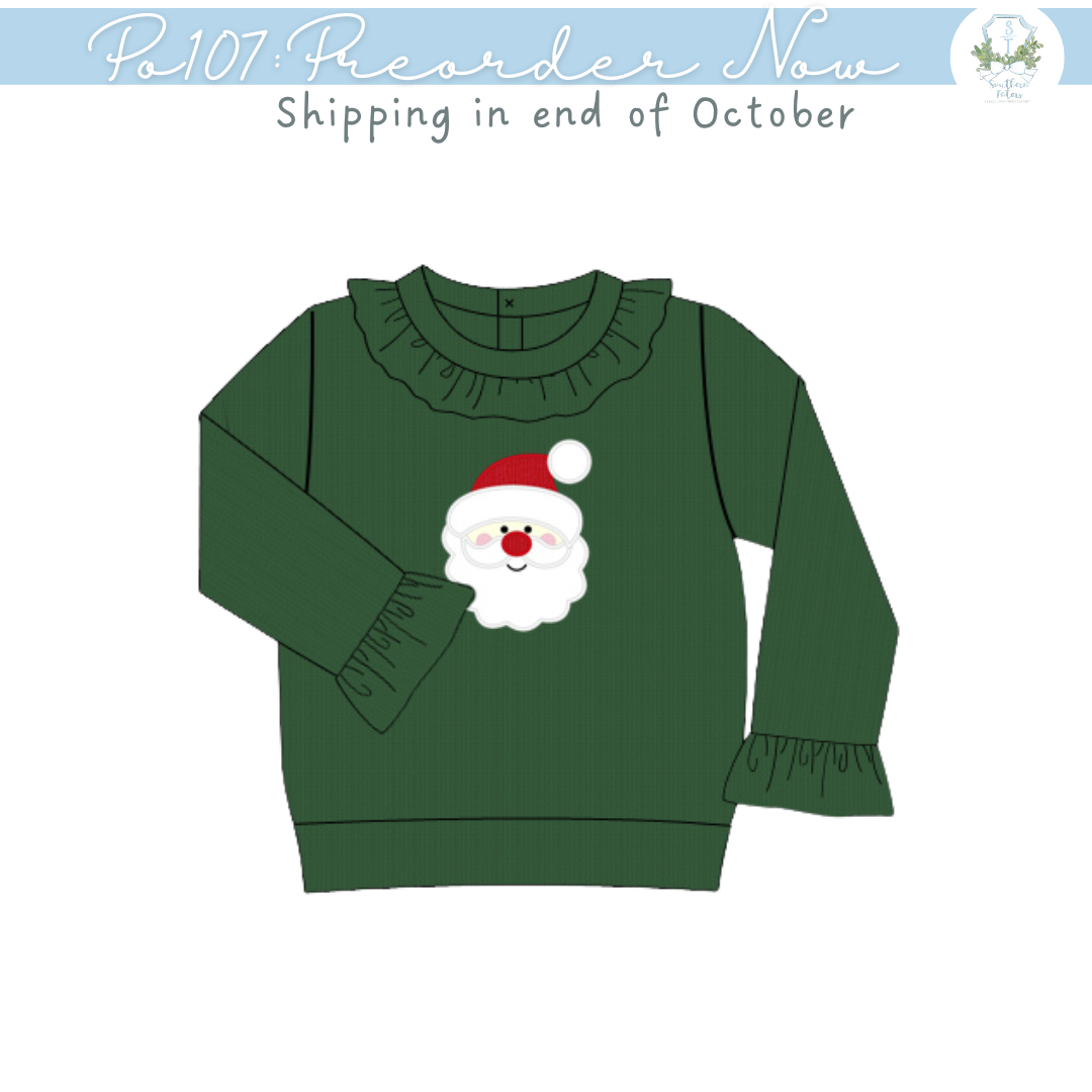 PO107: Green Santa Applique Girl Sweater