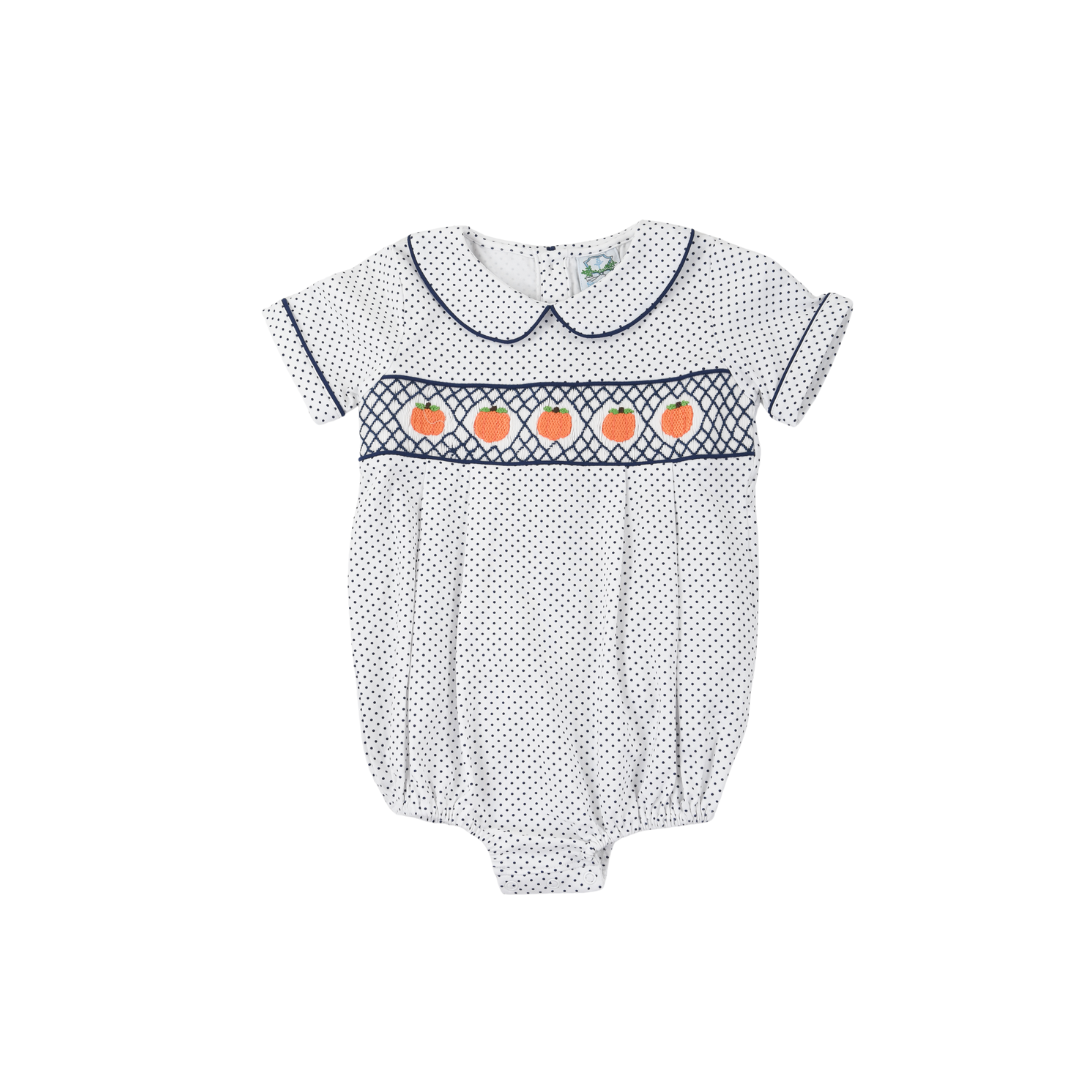 Navy Smocked Pumpkin Boys Bubble