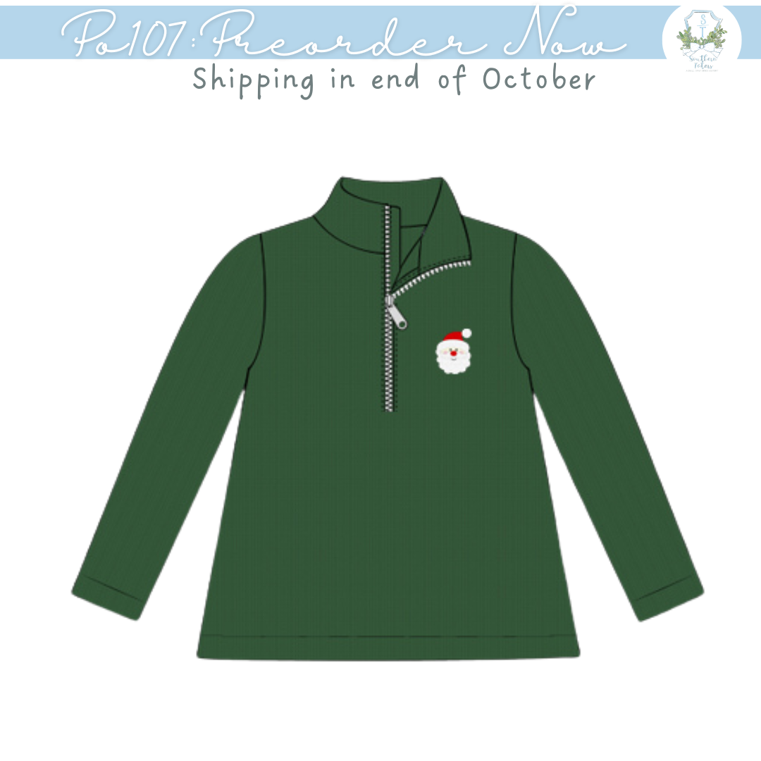 PO107: Green Santa Appliqué Zip Pullover