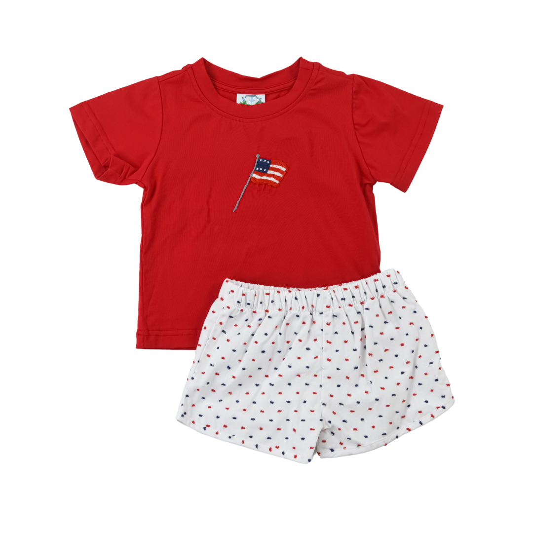 Swiss Dot Flag Boy Short Set