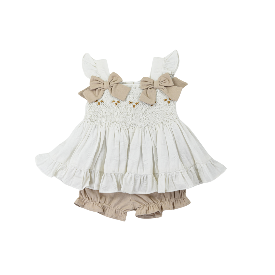 White Linen Bubble Short Set