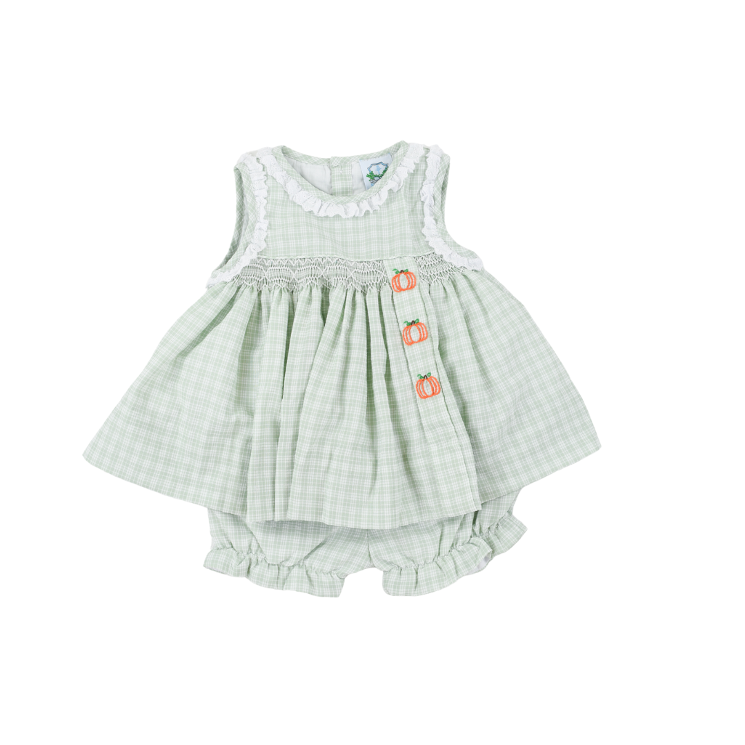 Sage Gingham Pumpkin Bubble Short Set