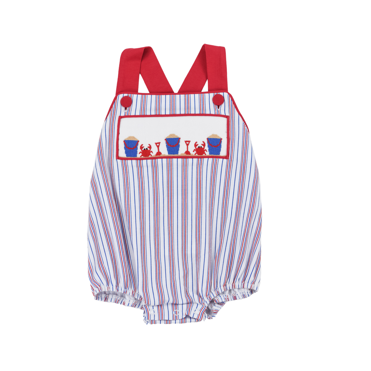 Red Stripe Beach Crab Smocked Boy Bubble