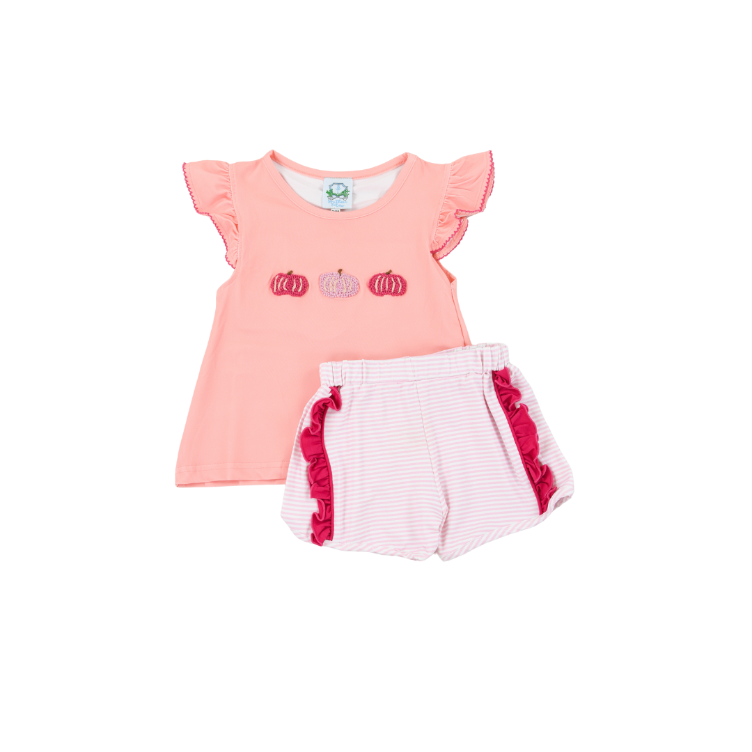 Cute & Colorful Pumpkin Knit Girls Short Set