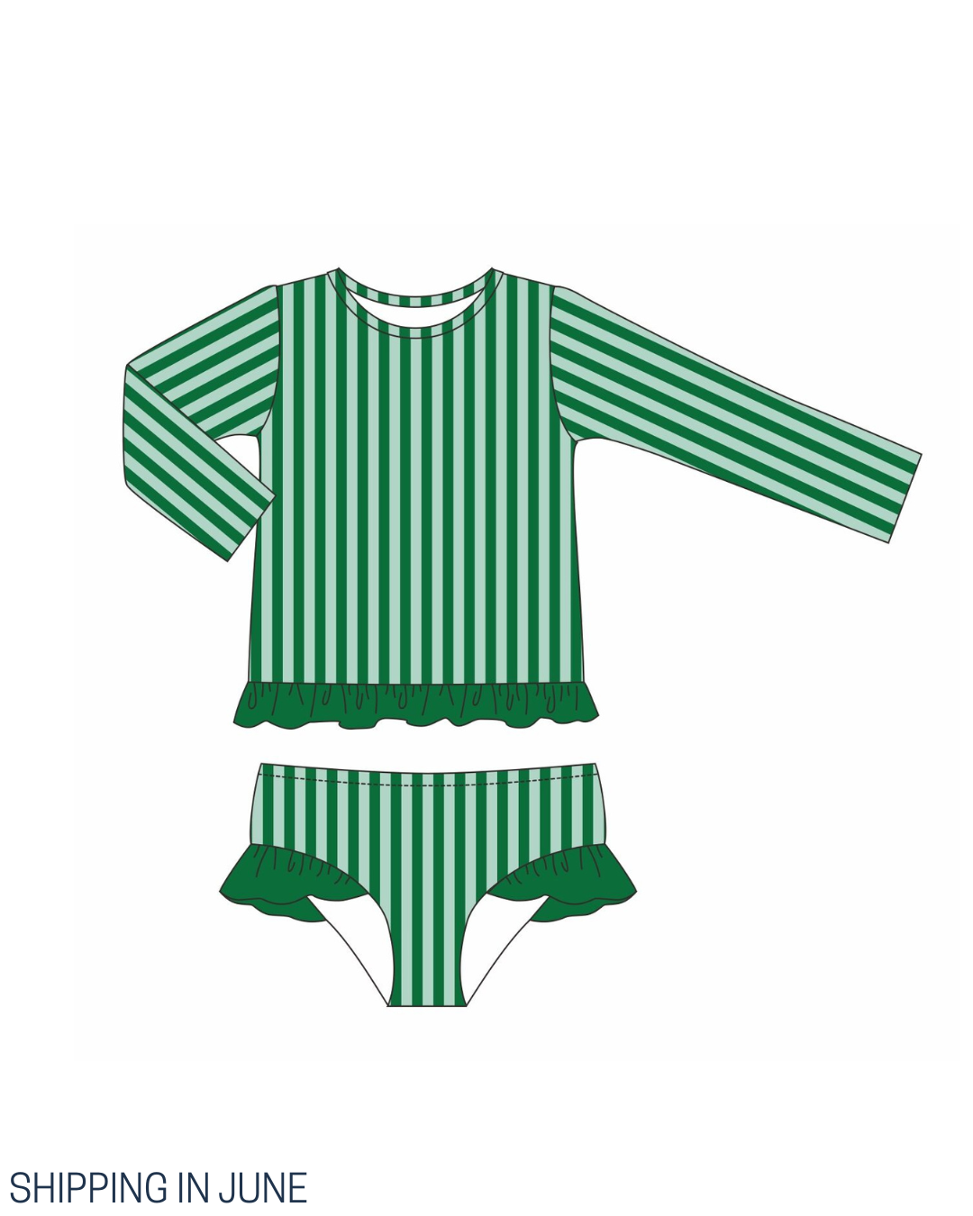 PO111: Green & Mint Stripe Girls Two Piece Swim