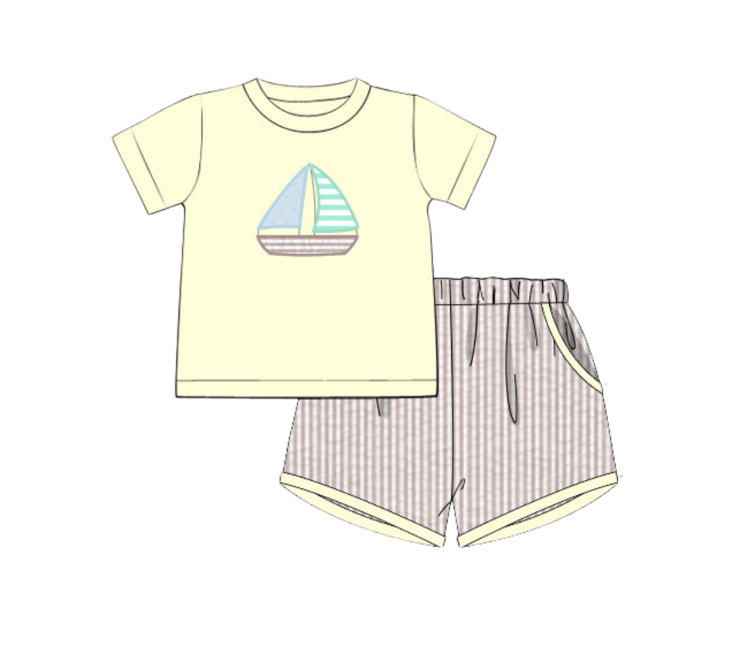 Sailboat Applique Boys Short Set