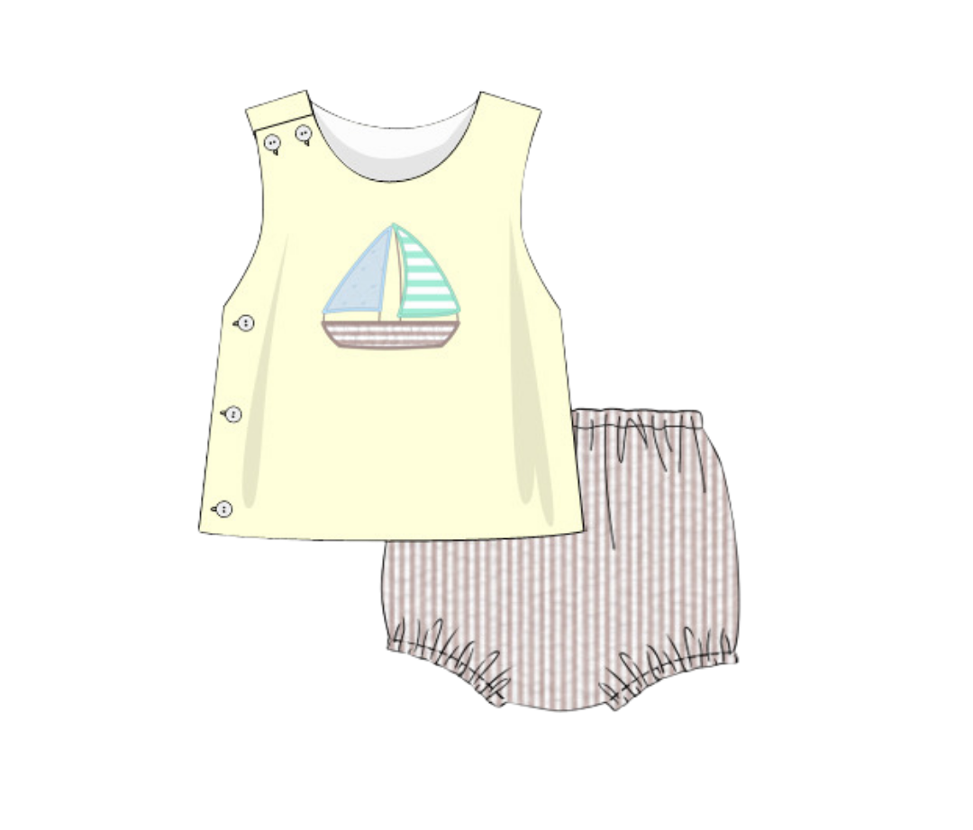 Sailboat Applique Diaper Set