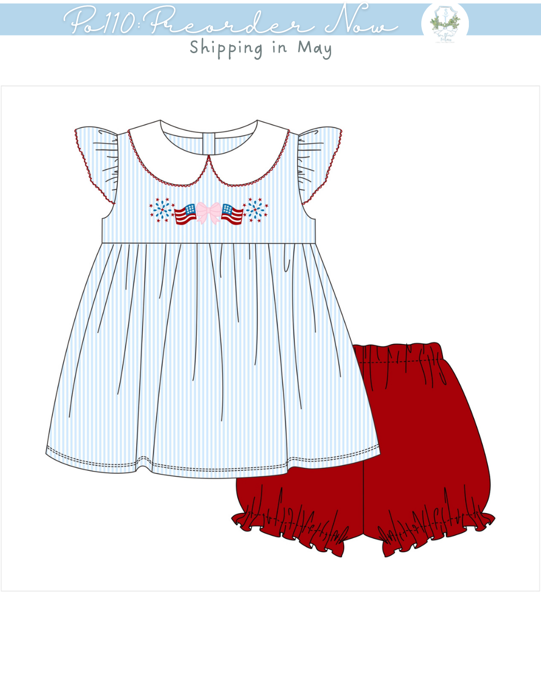 PO110: American French Knot Girl Bubble Short Set