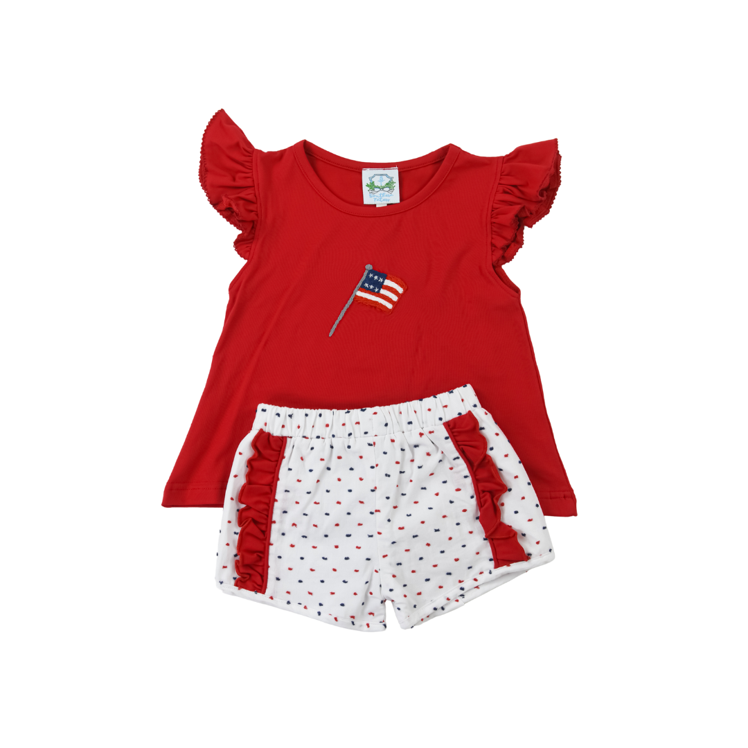 Swiss Dot Flag Girl Short Set