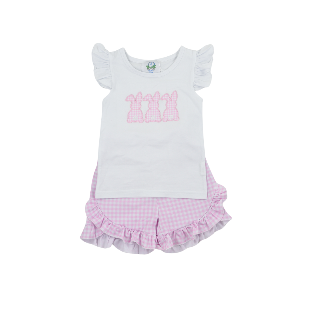 Gingham Bunny Trio Girl Short Set