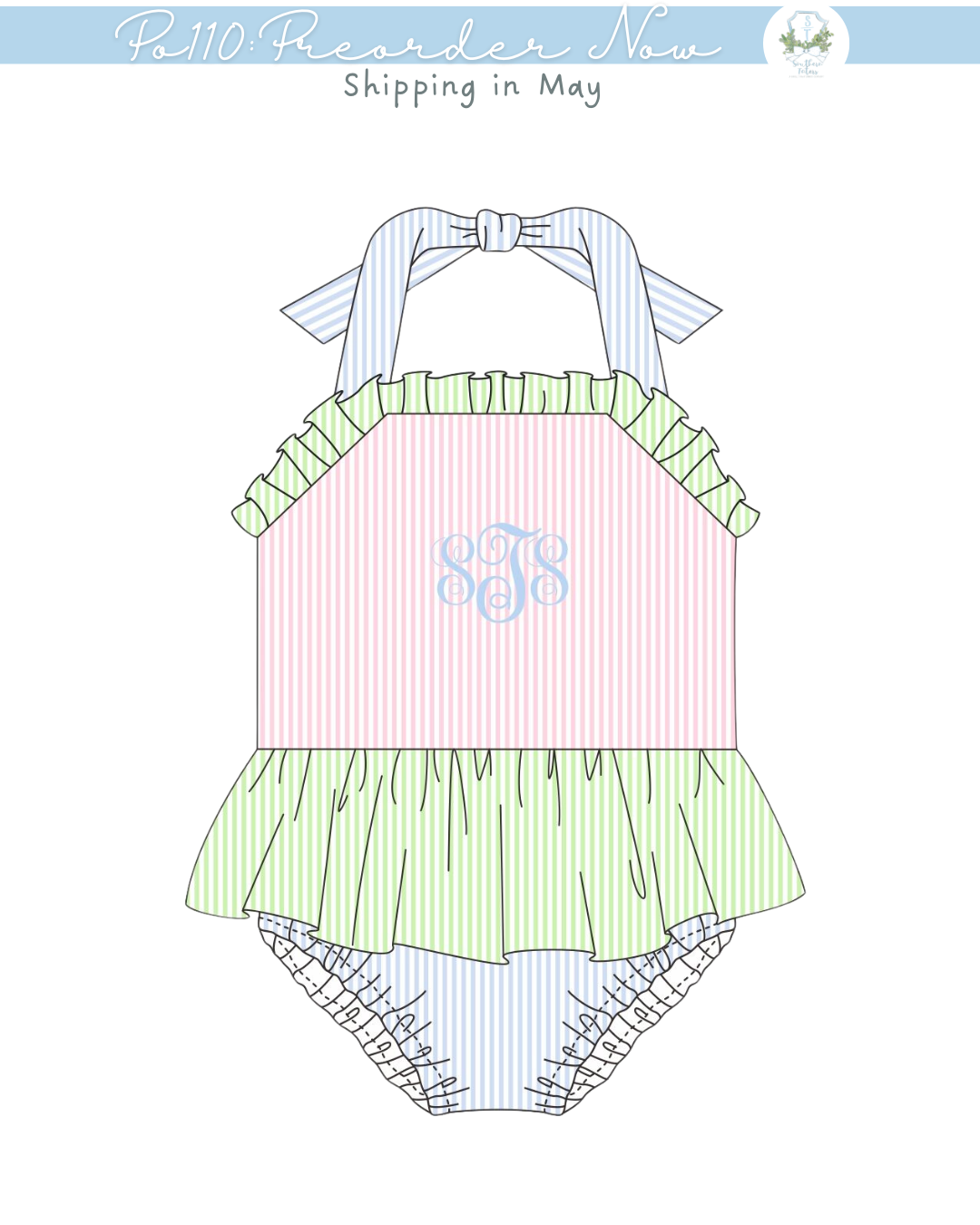 PO110: Seersucker Colorblock One Piece Swimsuit