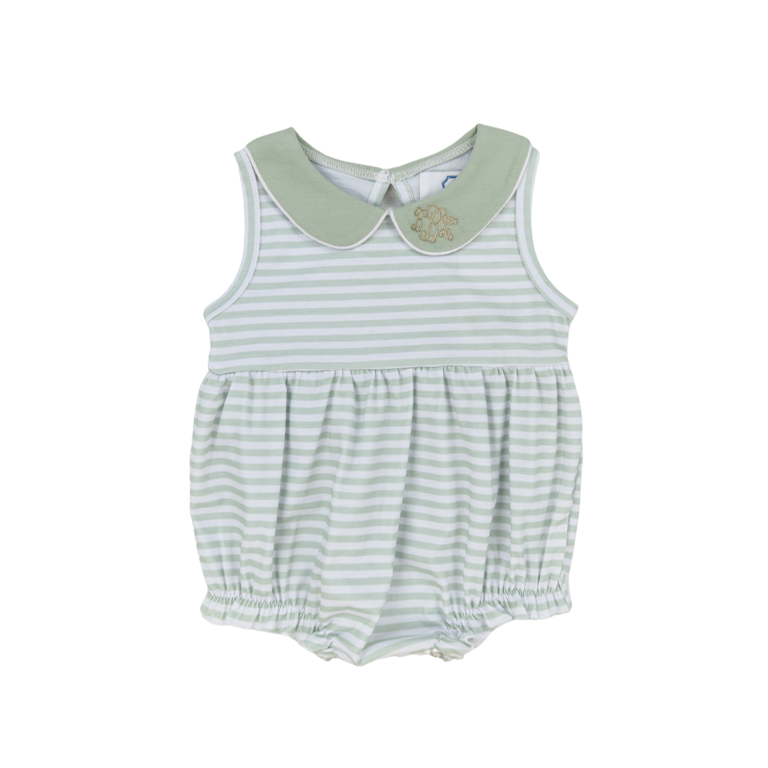 Girls Simple Knit Sage Stripe Bubble