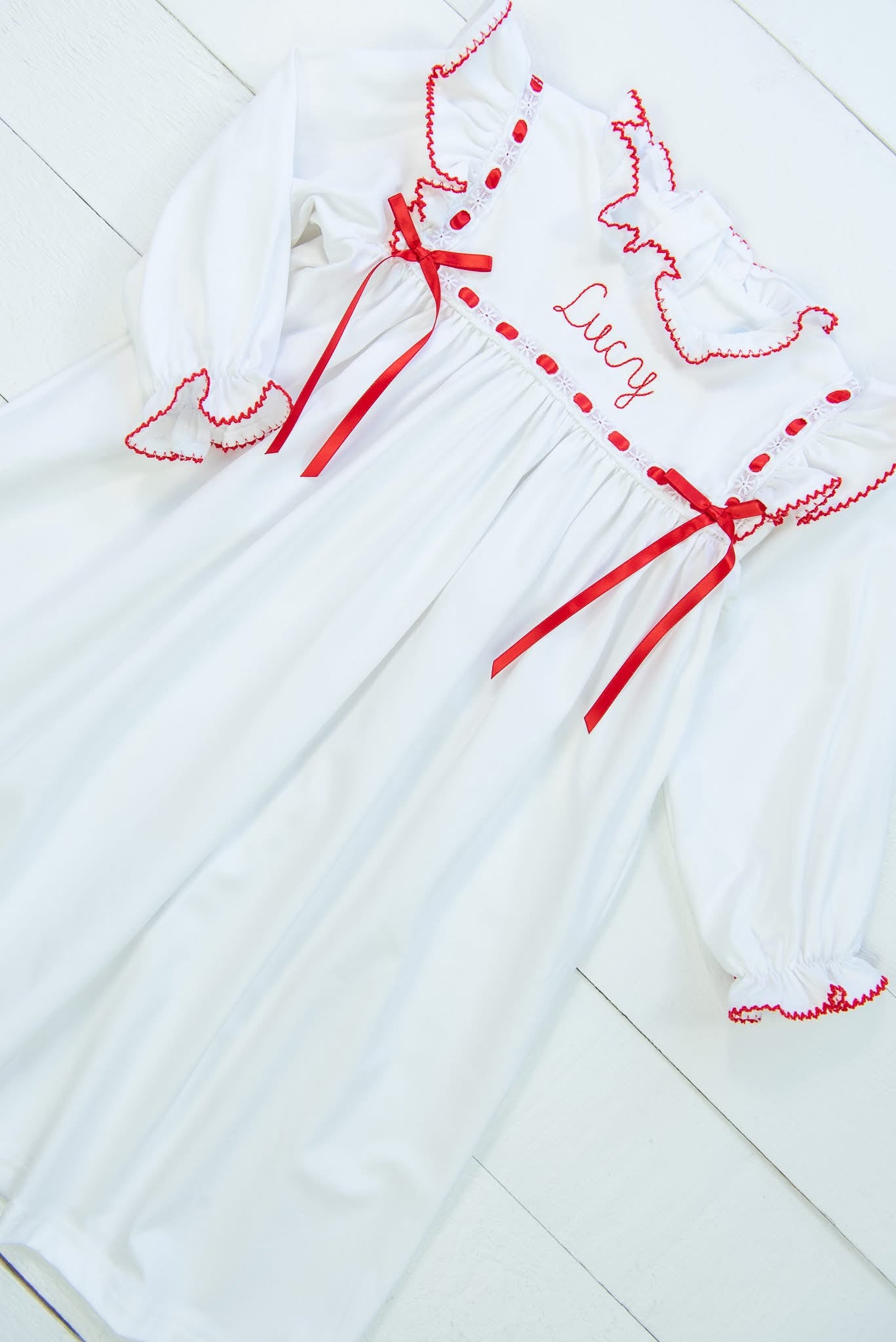 White Gown with Red Bows