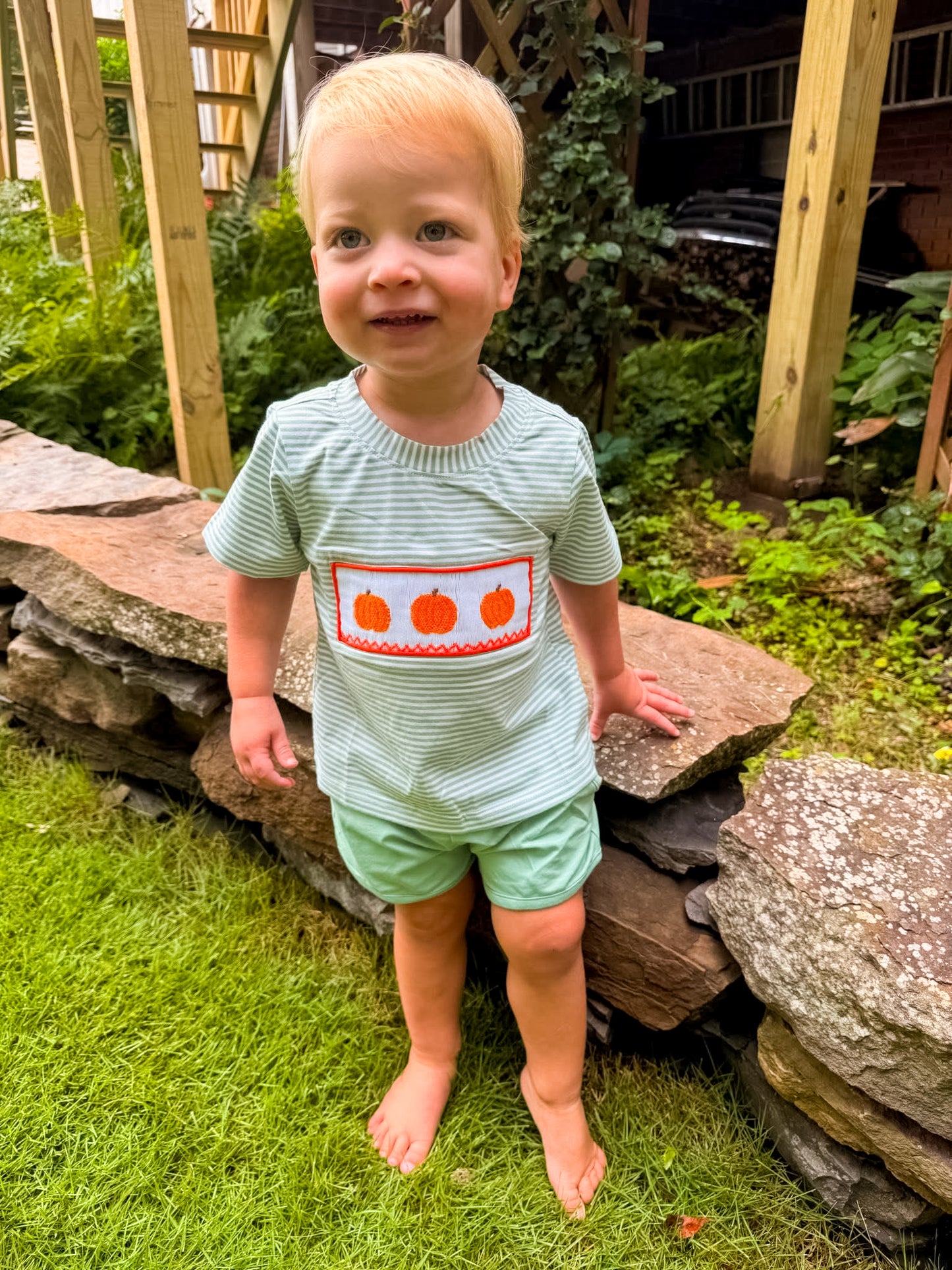 Smocked Pumpkin Boy Short Set