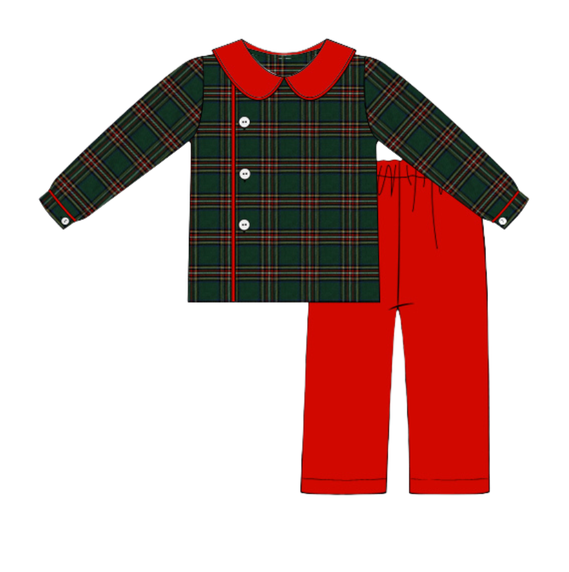 Holly Tartan Boys Peter Pan Shirt Set