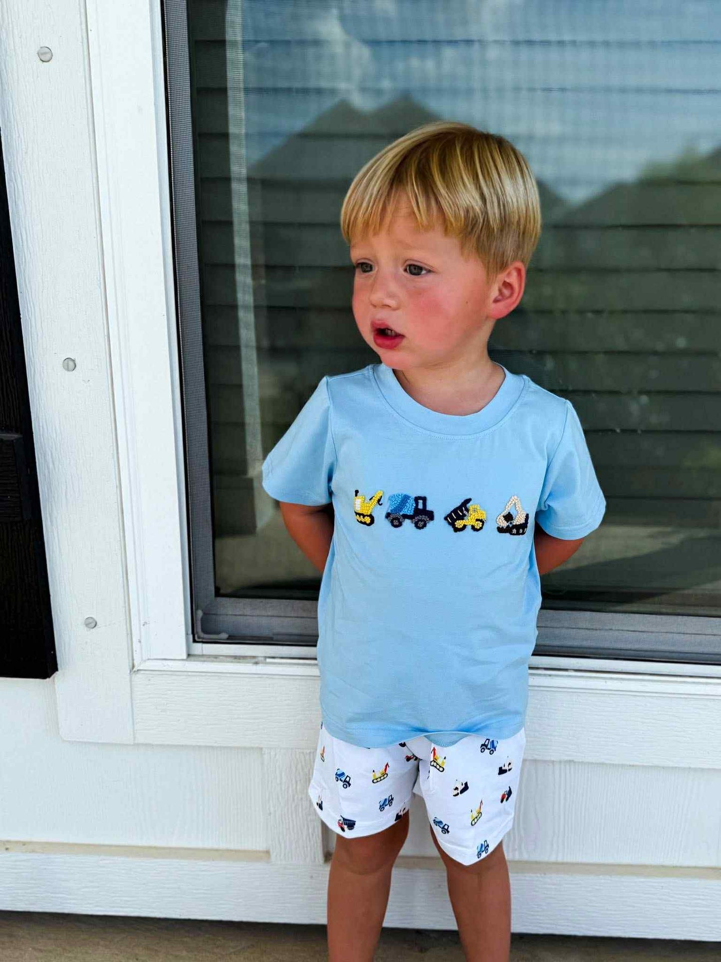 French Knot Construction Boys Short Set