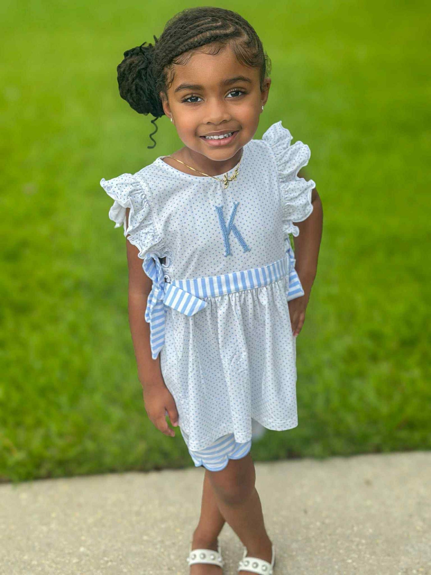 Blue Bitty Dot Girls Short Set