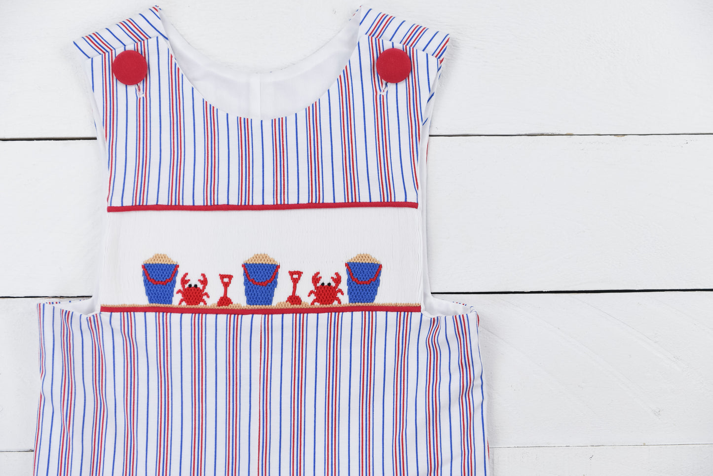 Red Stripe Beach Crab Smocked Boy Jon Jon