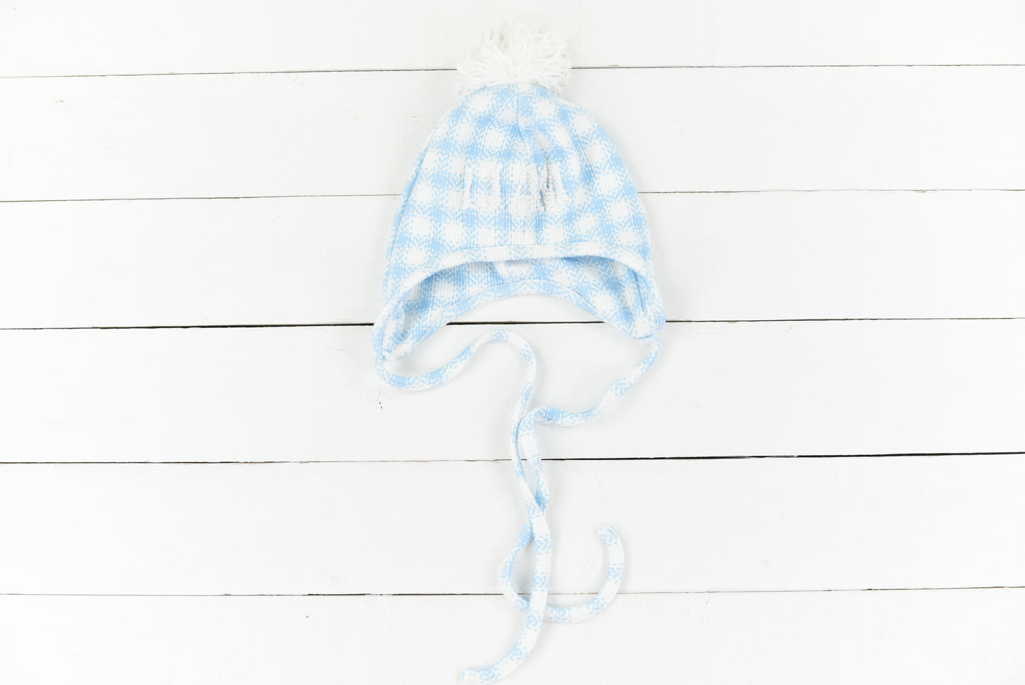 Blue Gingham Pom Hat