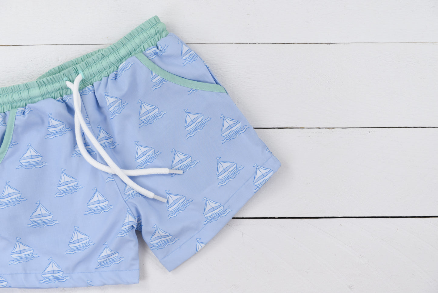 Blue Sailboat Swim Trunks