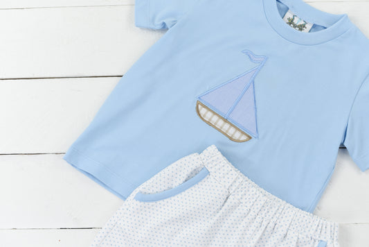 Applique Sailboat Boy Short Set