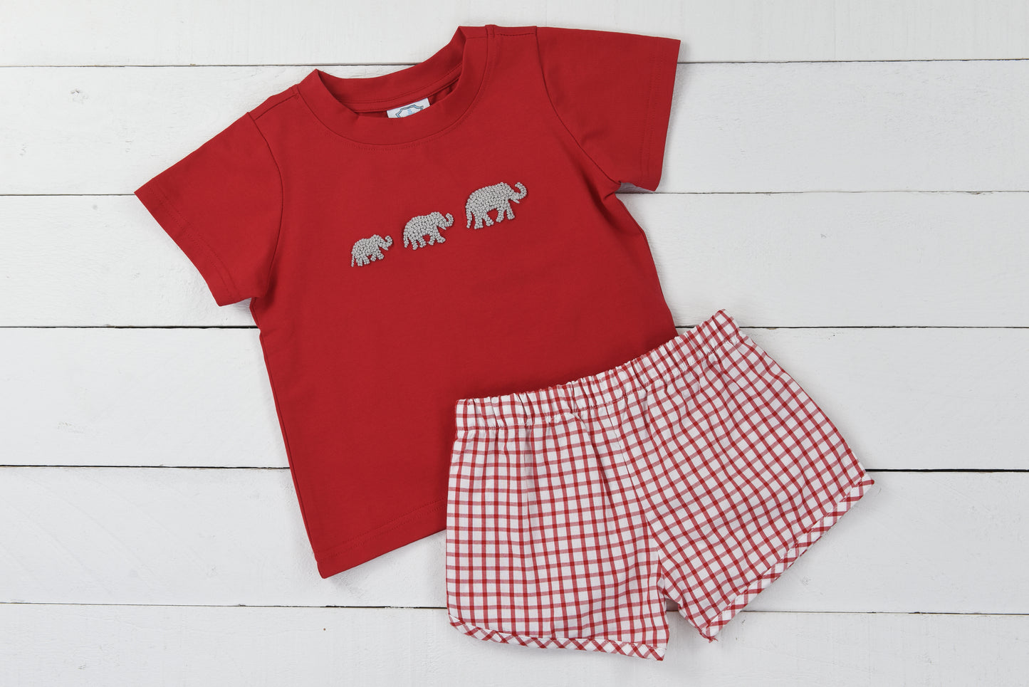 French Knot Elephant Boy Short Set