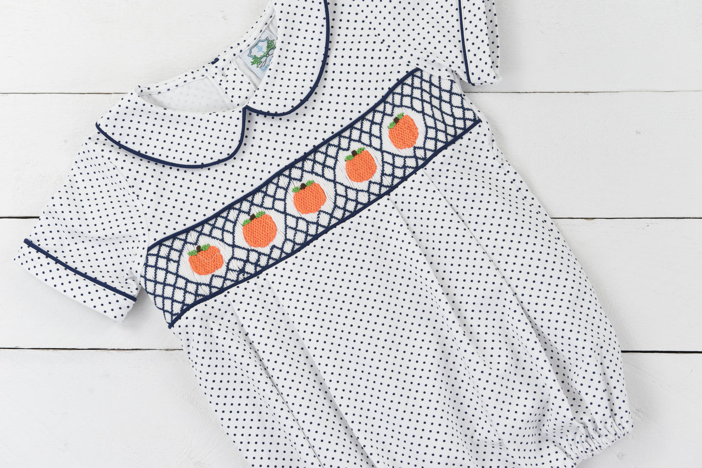 Navy Smocked Pumpkin Boys Bubble