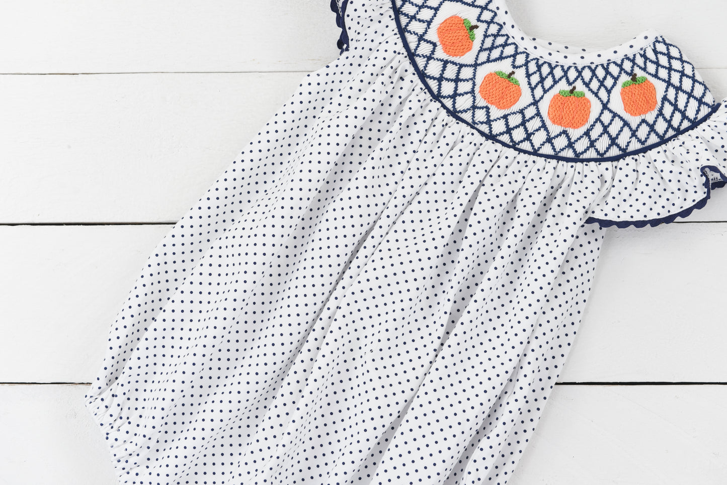 Navy Smocked Pumpkin Girl Bubble