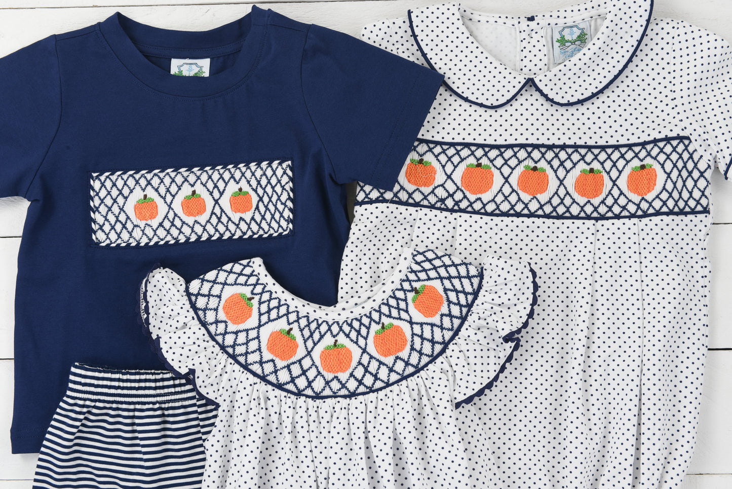 Navy Smocked Pumpkin Short Set