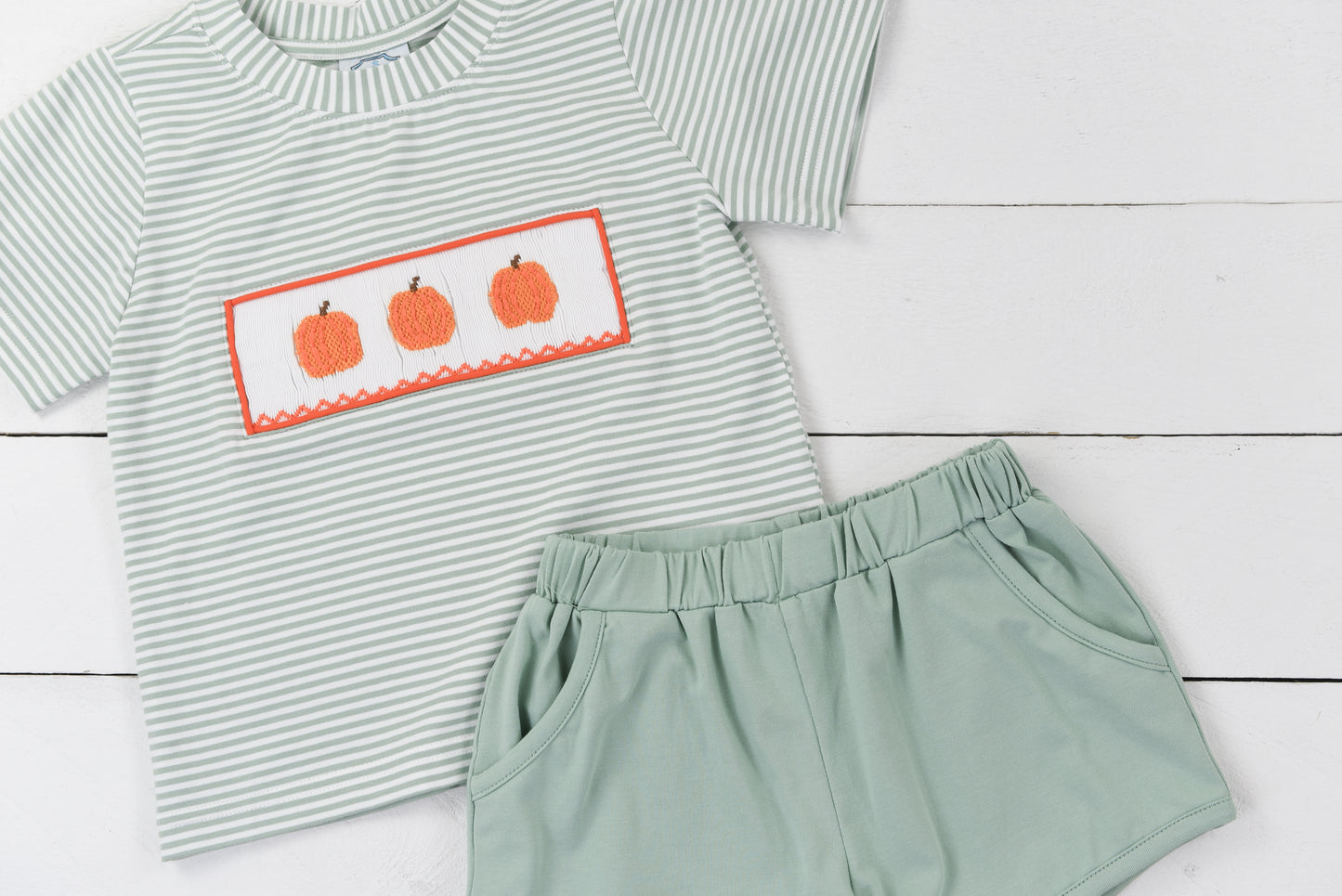 Smocked Pumpkin Boy Short Set