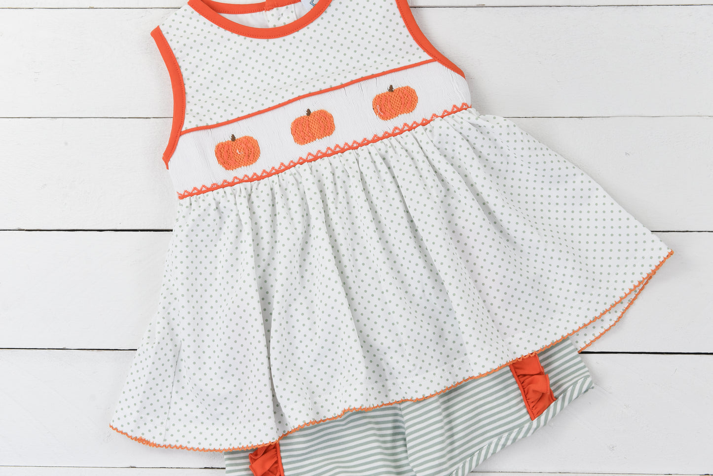 Smocked Pumpkin Girl Short Set