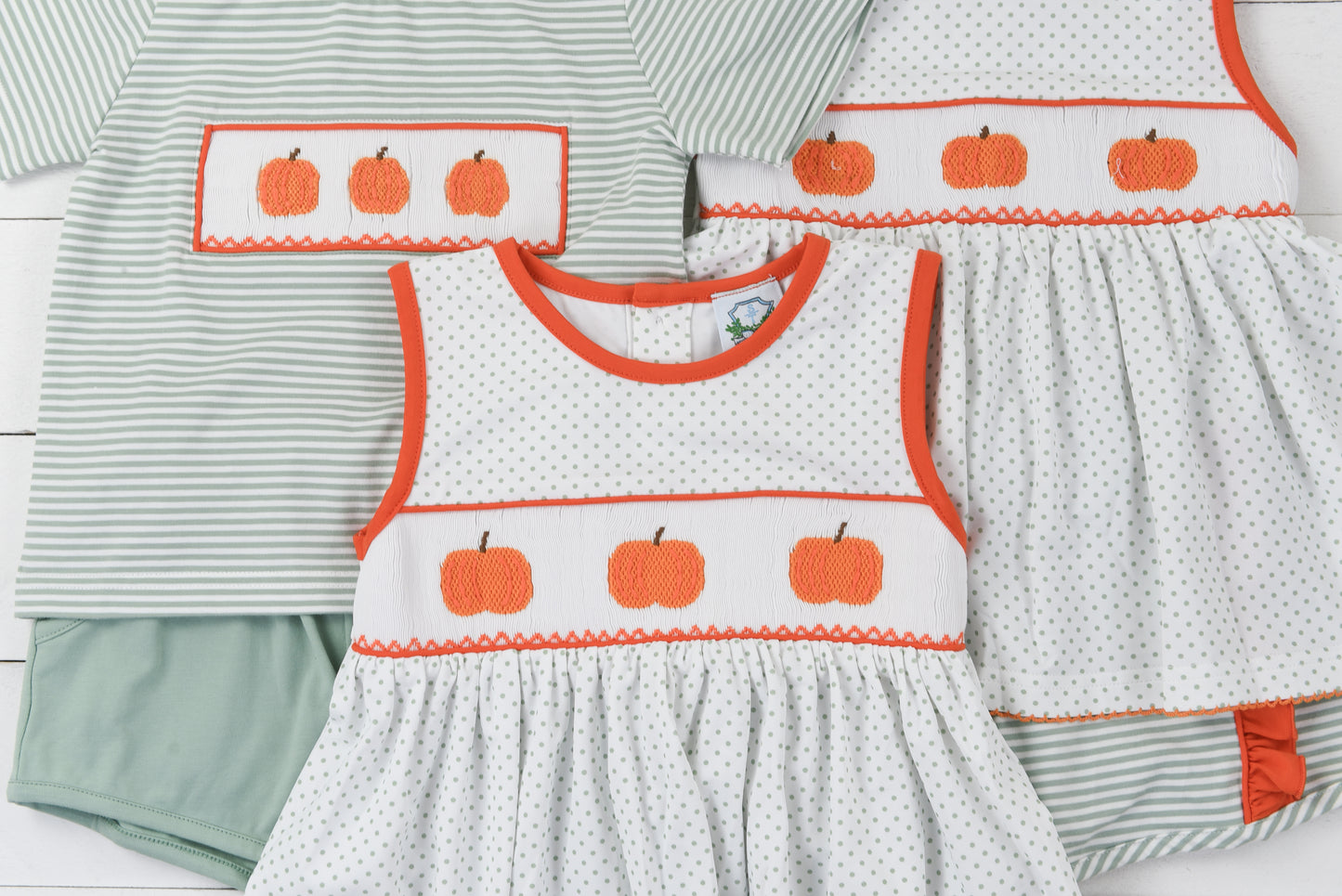 Smocked Pumpkin Girl Short Set