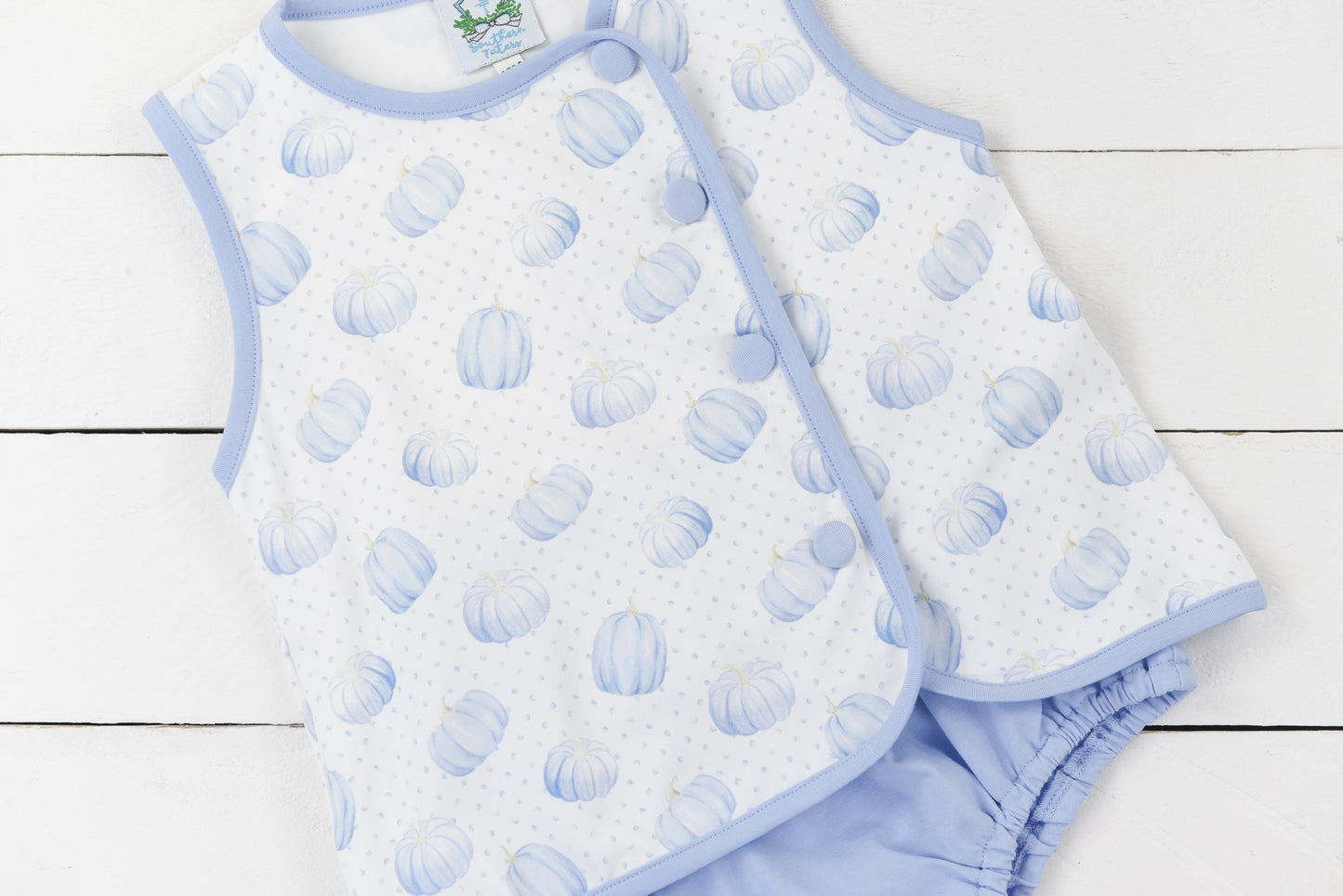 Printed Pumpkin Blue Button Diaper Set