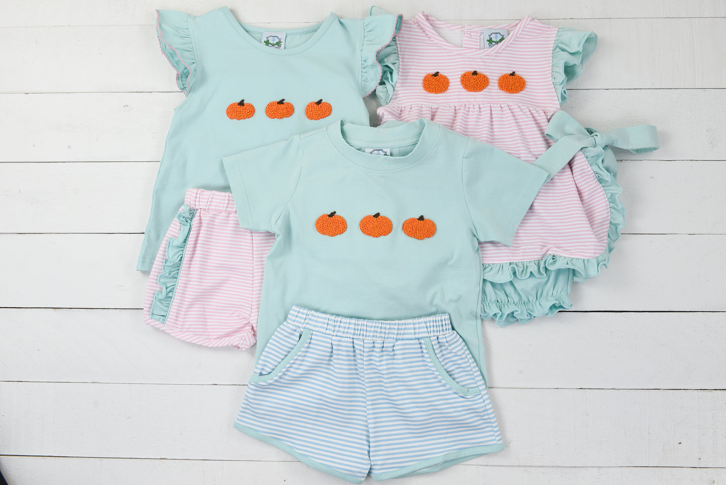 Mint Pumpkin Girl Bubble Short Set