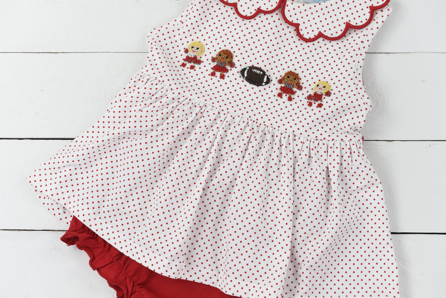 Saturday Night Lights French Knot Girls Bloomer Set -Red
