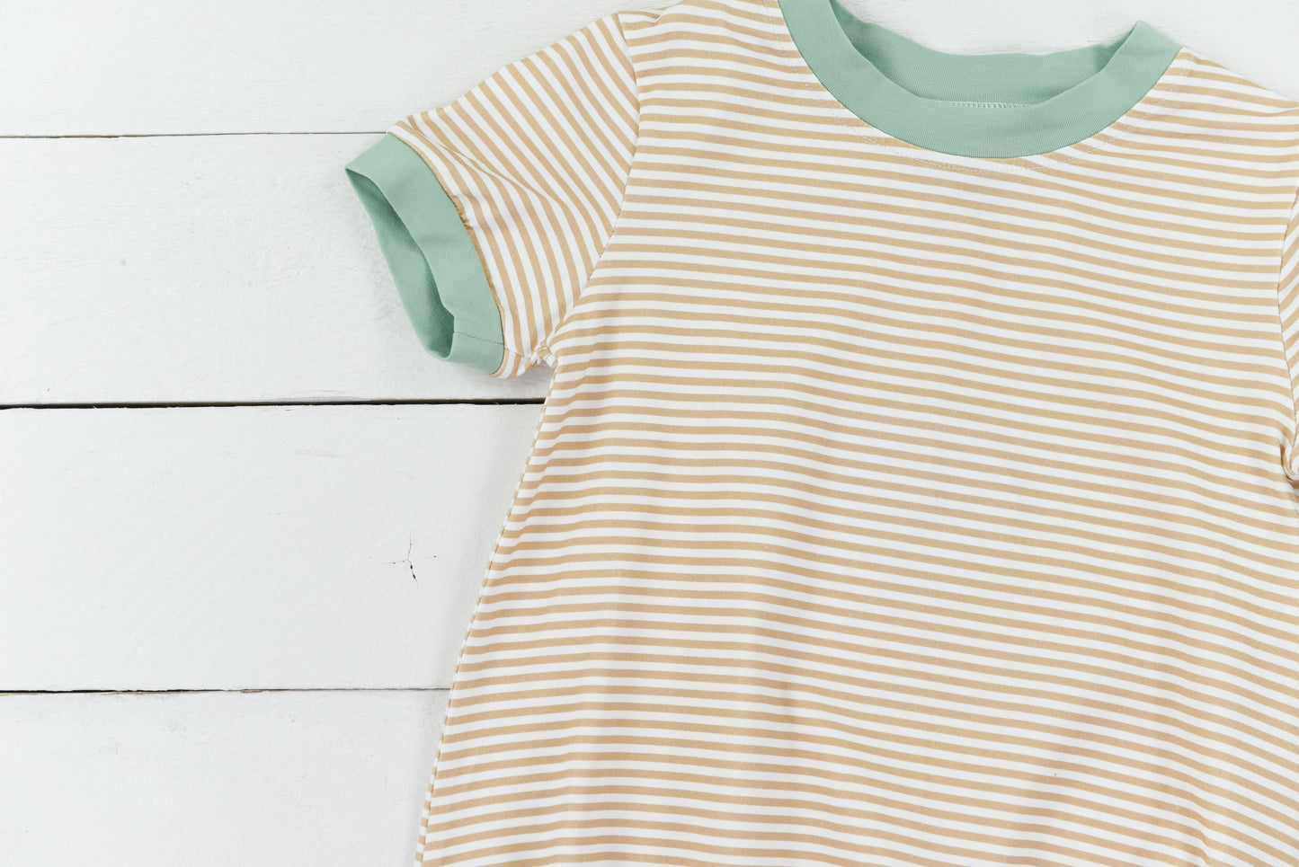 Simple Tan Stripe Knit Name Boy Bubble