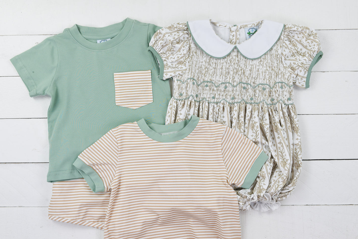 Simple Tan Stripe Knit Name Boy Short Set