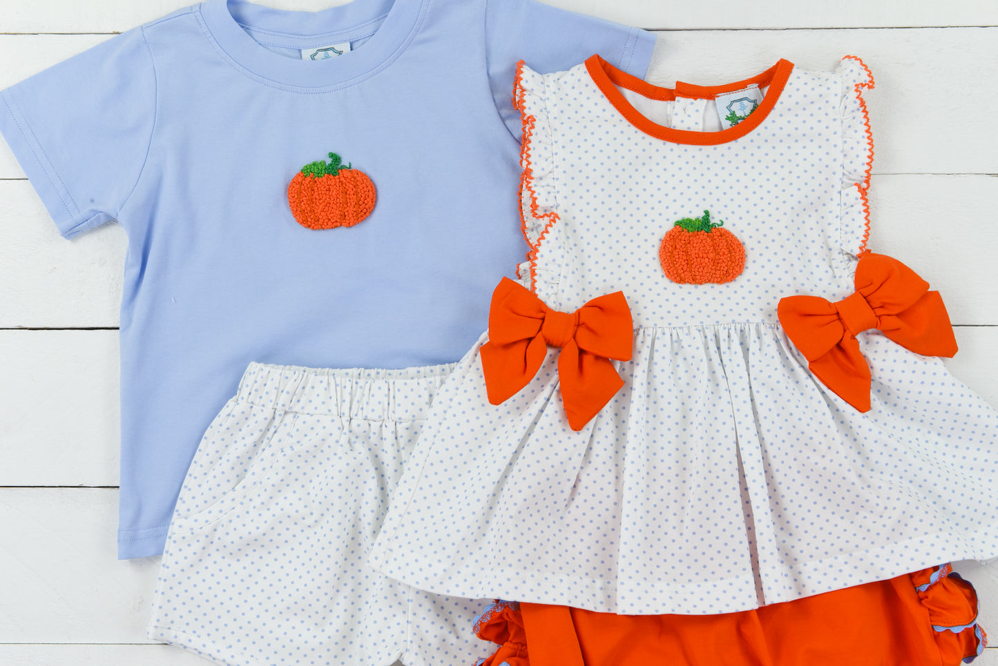 French Knot Pumpkin Boy Short Set