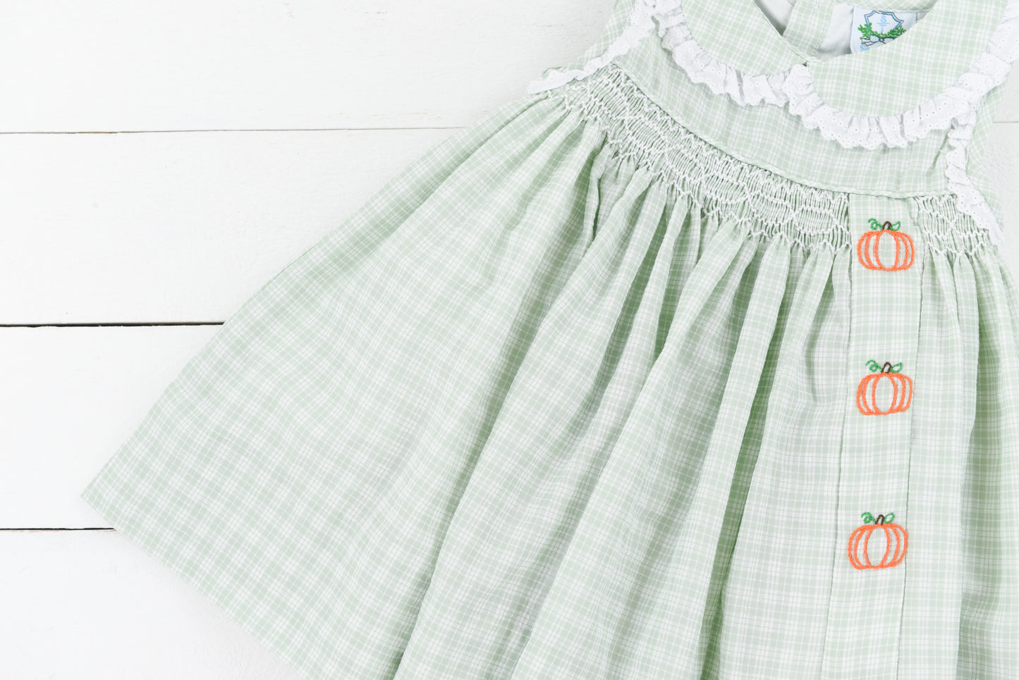 Sage Gingham and Navy Pumpkin Dress
