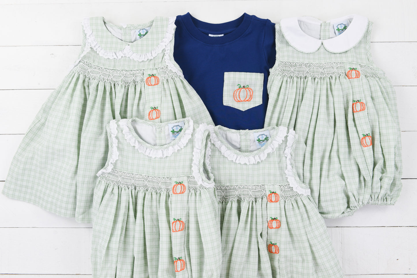 Sage Gingham and Navy Pumpkin Dress